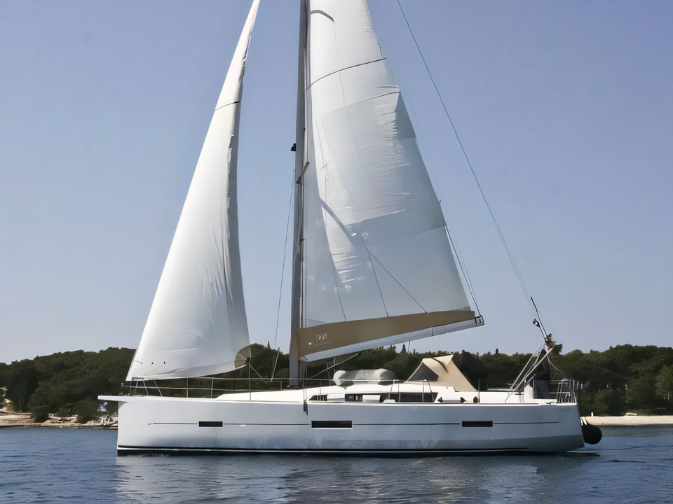 Exterior overview of Dufour 460 Grand Large sail boat for charter from Rogoznica Marina Frapa in the Sibenik sailing area Croatia