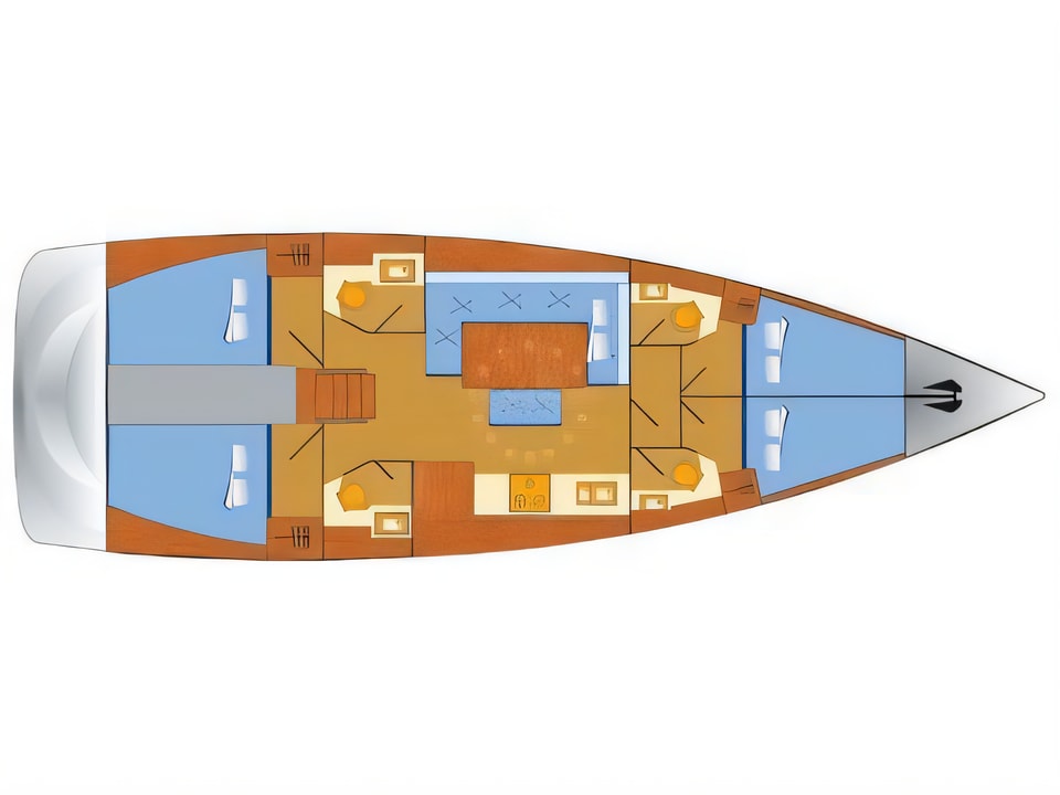 Layout of Dufour 460 Grand Large sail boat with 4 cabins Croatia yacht charter