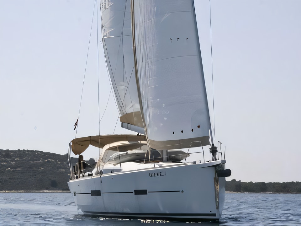 Exterior overview of Dufour 460 Grand Large sail boat for charter from Krk Marina Punat in the Istria / Kvarner sailing area Croatia