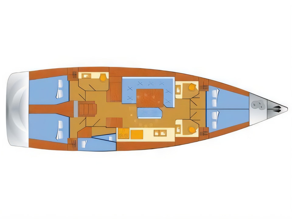 Layout of Sun Odyssey 519 sail boat with 5 cabins Croatia yacht charter