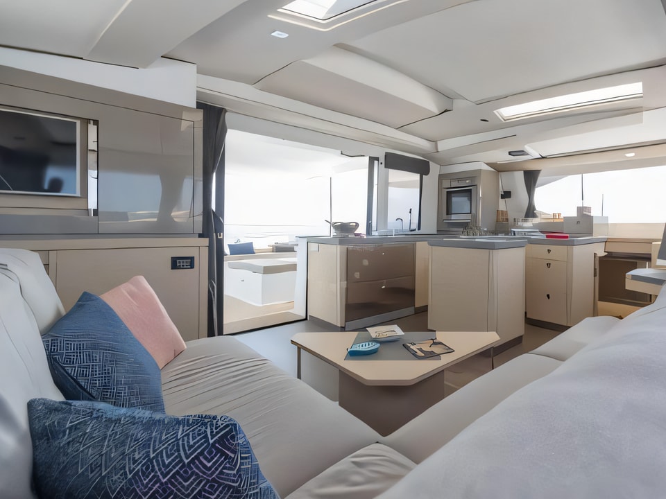 Interior of Saona 47 catamaran with 6 cabins Croatia yacht charter