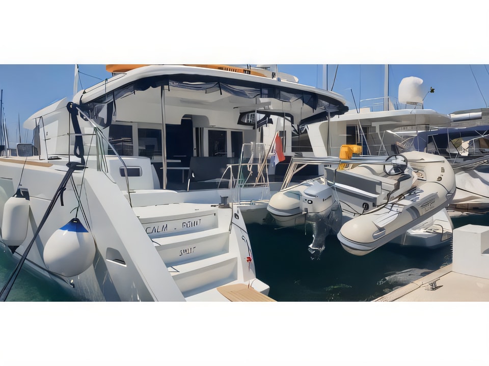 Exterior overview of Lagoon 450 Fly catamaran for charter from Dubrovnik ACI Marina in the Dubrovnik sailing area Croatia
