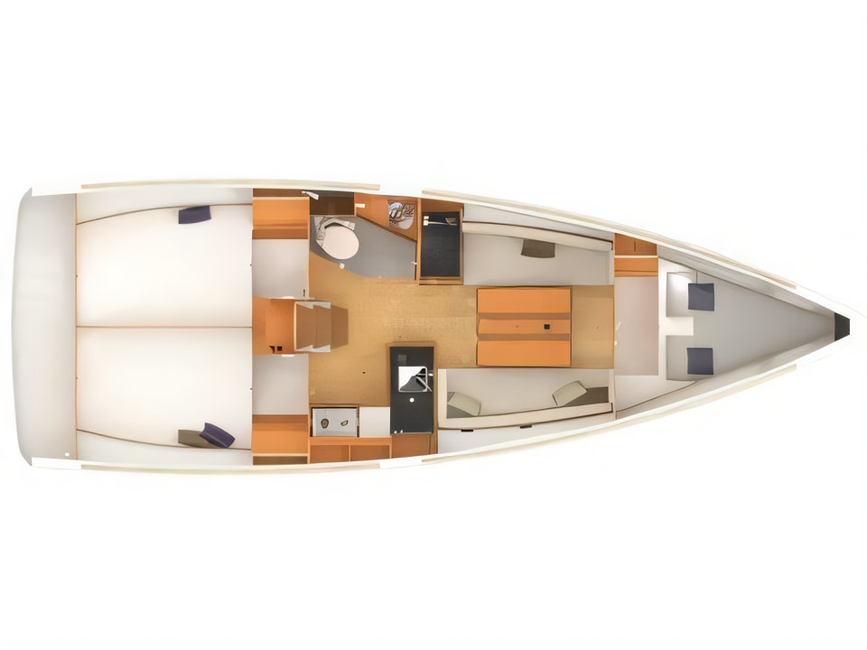 Layout of Sun Odyssey 349 sail boat with 3 cabins Croatia yacht charter
