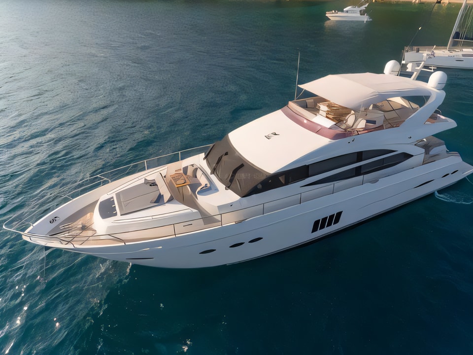 Exterior overview of Princess 72 Fly motoryacht for charter from Podstrana Marina Lav in the Split sailing area Croatia