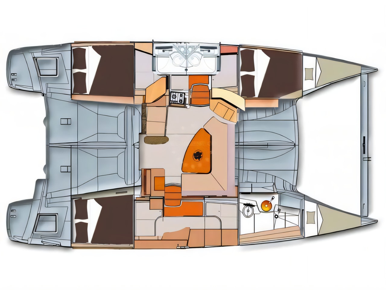 Interior of Lipari 41 catamaran with 6 cabins Croatia yacht charter