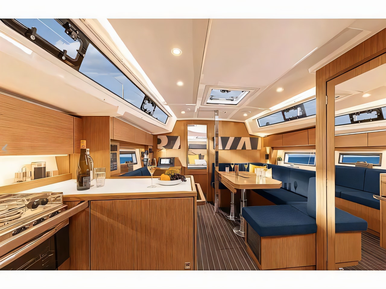 Layout of Bavaria C38 sail boat with 3 cabins Croatia yacht charter