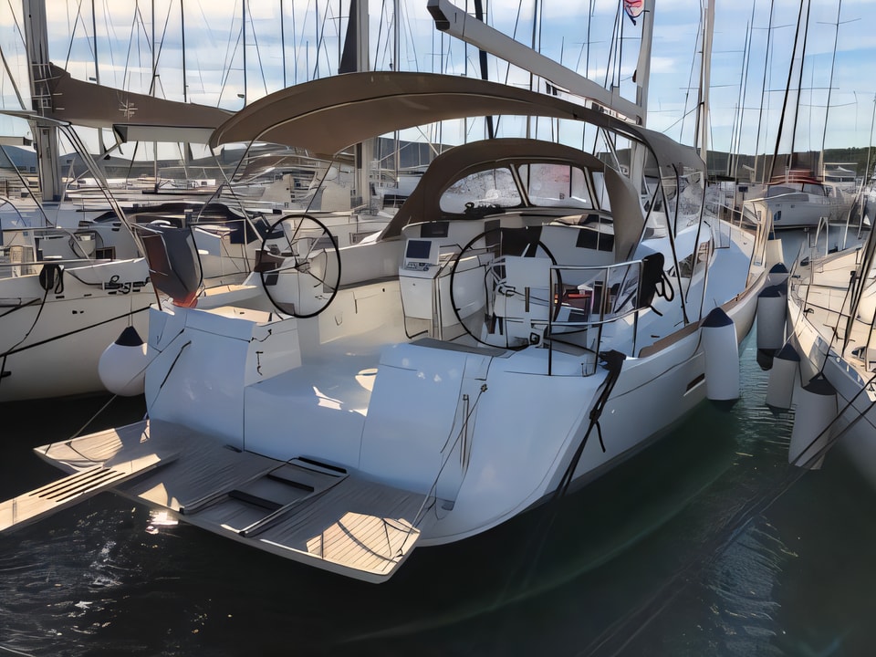 Exterior overview of Sun Odyssey 449 sail boat for charter from Biograd Kornati in the Zadar sailing area Croatia