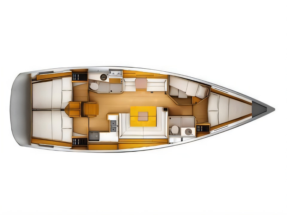 Layout of Sun Odyssey 449 sail boat with 4 cabins Croatia yacht charter