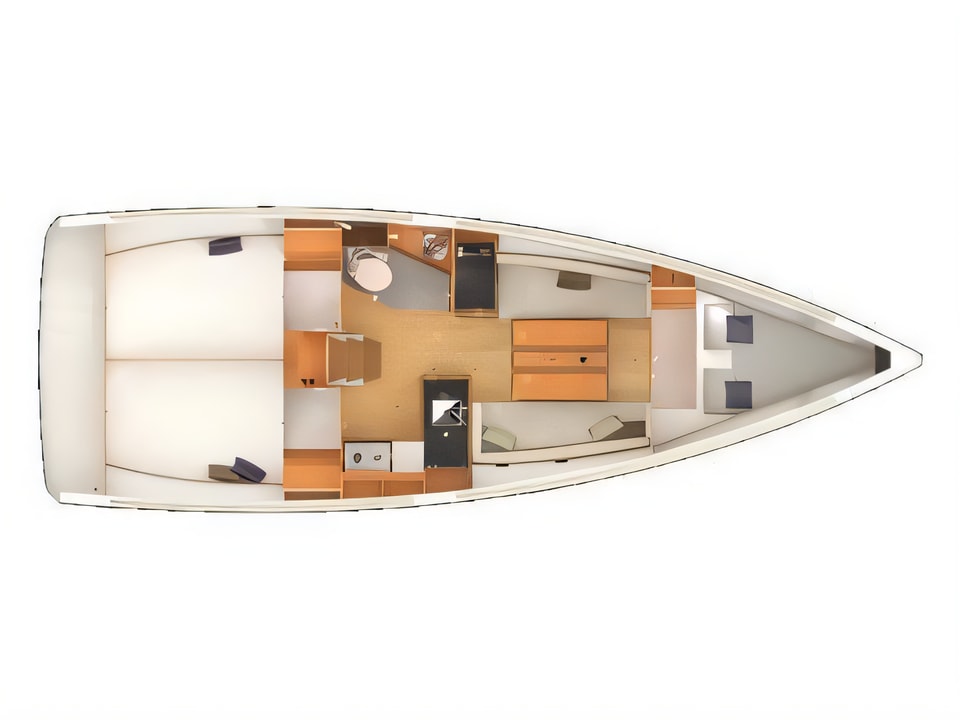 Layout of Sun Odyssey 349 sail boat with 3 cabins Croatia yacht charter