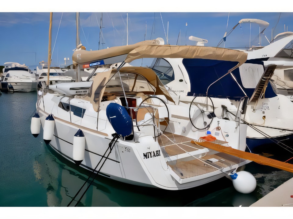 Exterior overview of Dufour 350 GRANDLARGE sail boat for charter from Biograd Marina Kornati in the Kornati sailing area Croatia