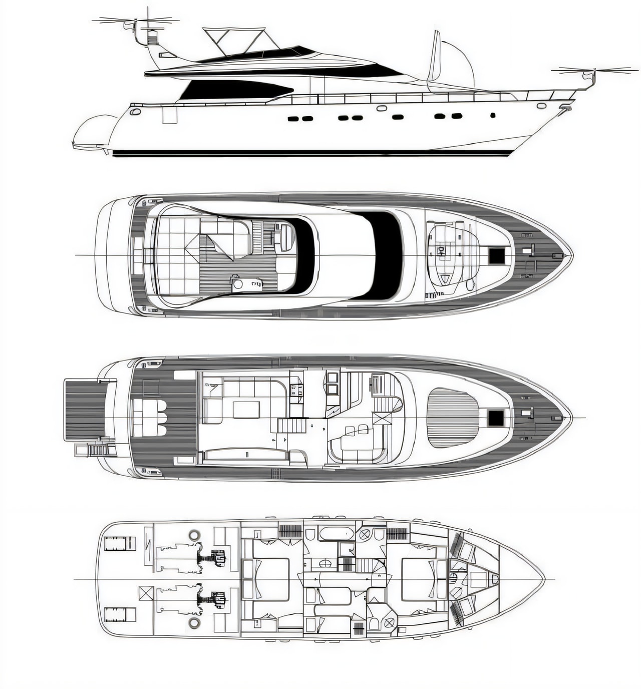 Layout of Maiora 20 motor boat with 3 cabins Croatia yacht charter