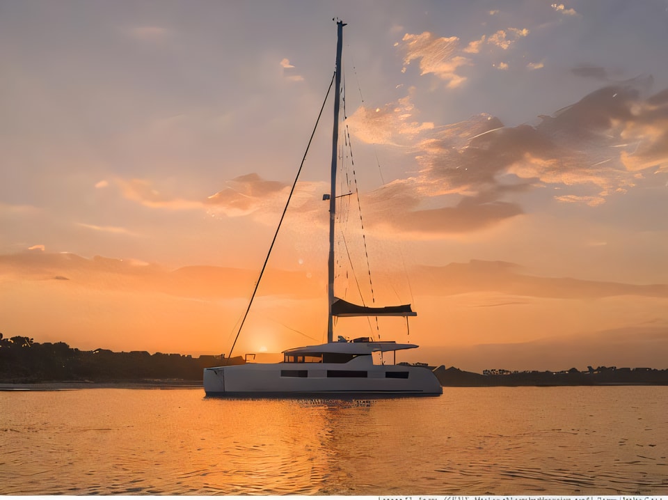 Exterior overview of Lagoon 50 LUX equipped with airconditioning (saloon + cabins), generator, watermaker, ice maker, dishwasher, washer / dryer, 2 SUP catamaran for charter from Split Marina Mornar in the Split sailing area Croatia