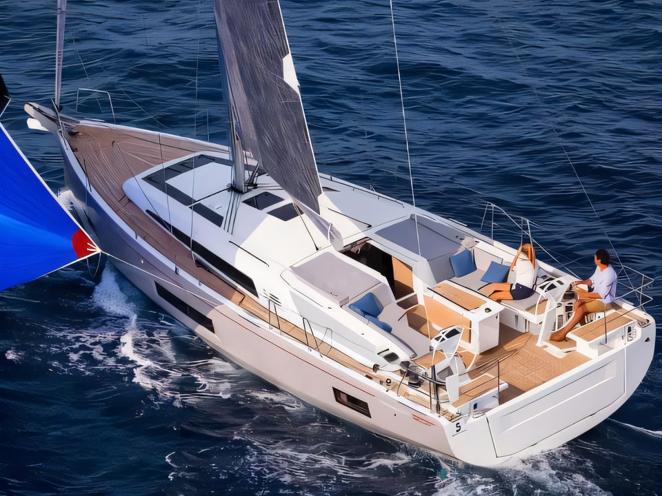 Exterior overview of Oceanis 46.1 sail boat for charter from Pomer ACI Marina in the Istria / Kvarner sailing area Croatia