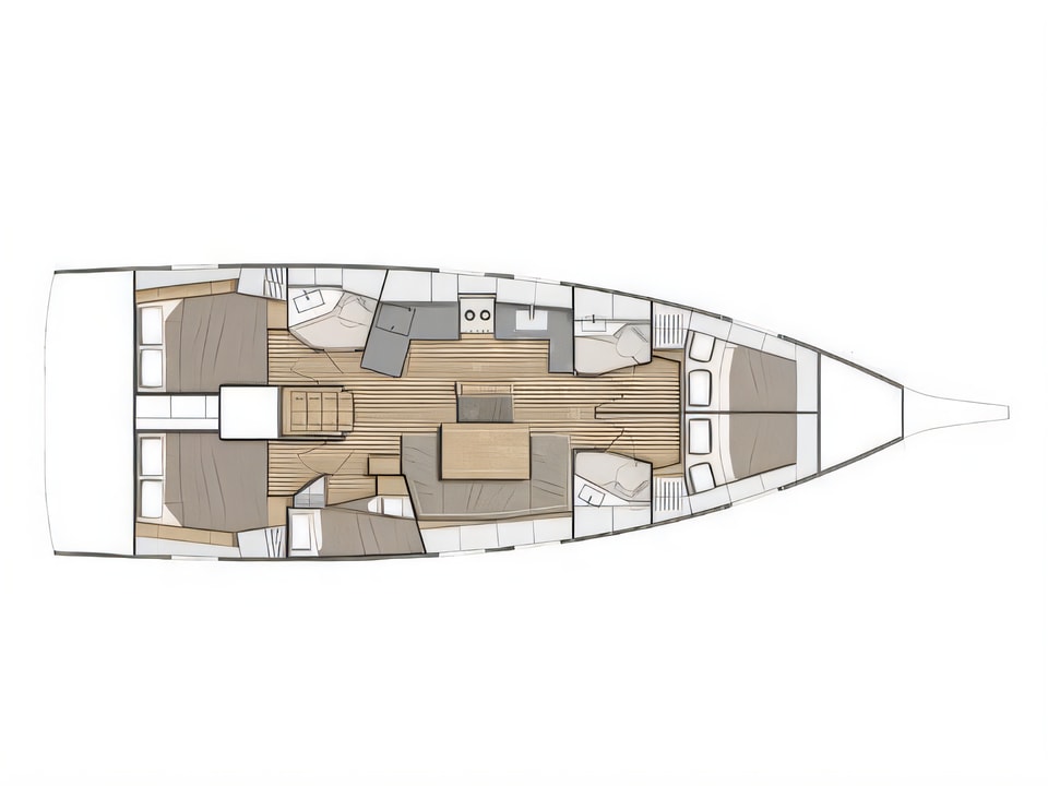 Layout of Oceanis 46.1 sail boat with 5 cabins Croatia yacht charter