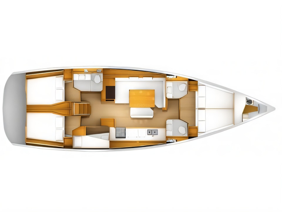 Layout of Sun Odyssey 509 sail boat with 5 cabins Croatia yacht charter
