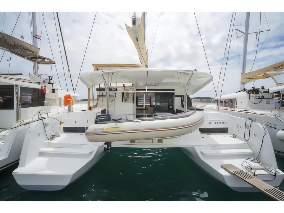 Exterior overview of Lagoon 42 catamaran for charter from Seget Donji Marina Baotic in the Split sailing area Croatia