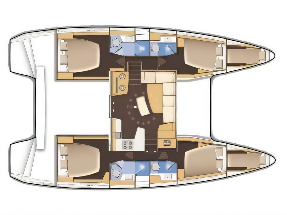 Layout of Lagoon 42 catamaran with 4 cabins Croatia yacht charter
