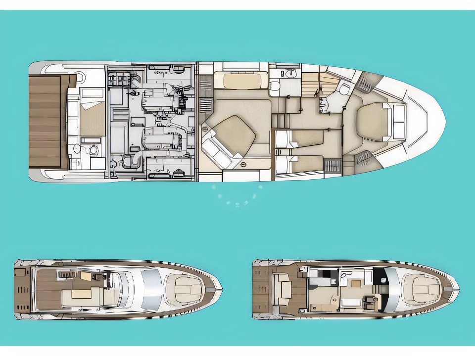 Layout of Azimut 55 motoryacht with 3 cabins Croatia yacht charter