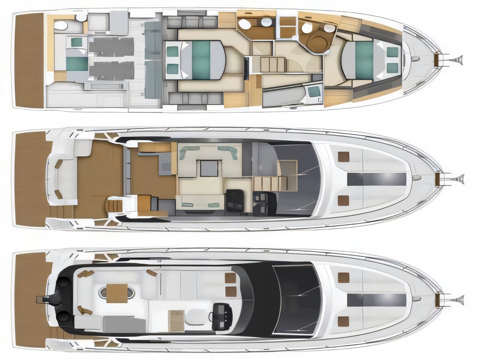 Layout of Monte Carlo 5 motoryacht with 4 cabins Croatia yacht charter