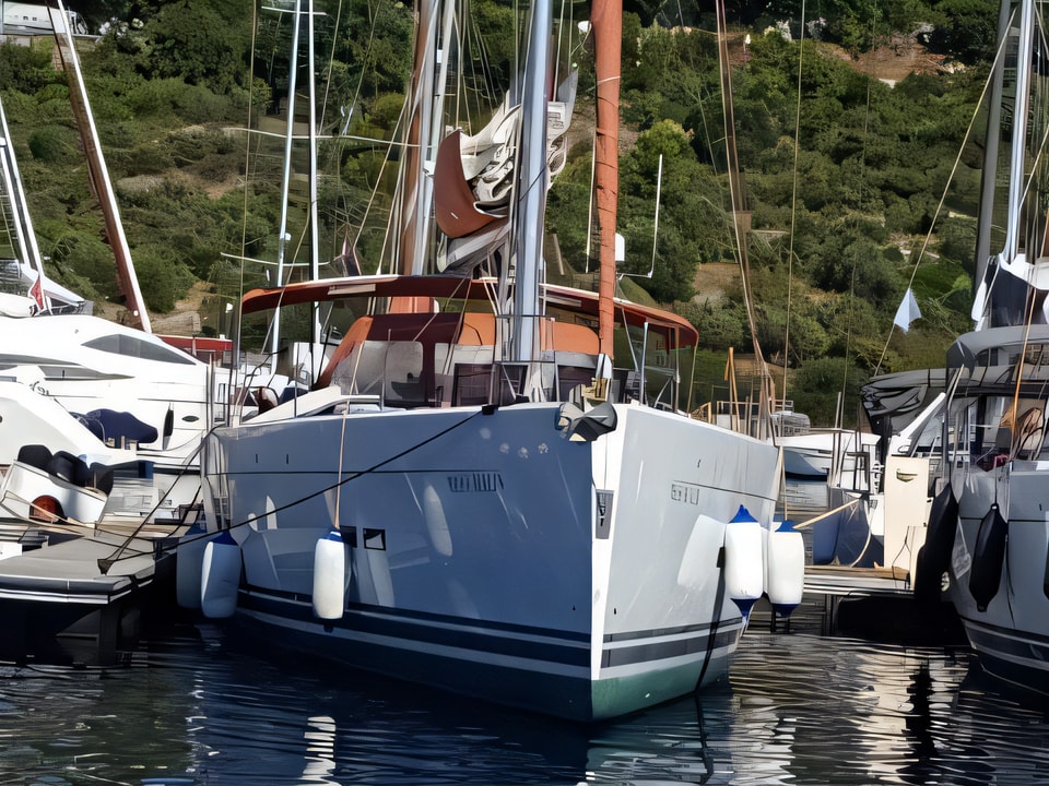 Exterior overview of Hanse 575 sail boat for charter from Kastela Gomilica Marina in the Sibenik sailing area Croatia