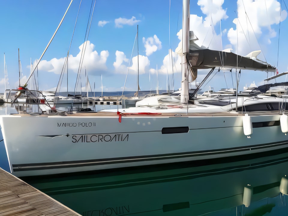 Exterior overview of Jeanneau 53 sail boat for charter from Kastela Gomilica Marina in the Sibenik sailing area Croatia