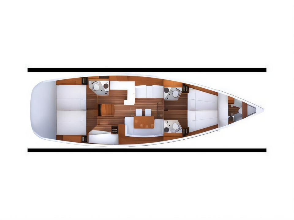 Layout of Jeanneau 53 sail boat with 5 cabins Croatia yacht charter