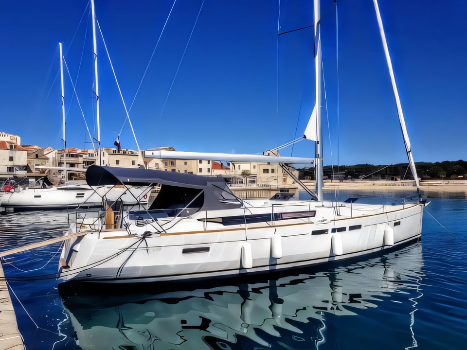 Exterior overview of Sun Odyssey 519 sail boat for charter from Kastela Gomilica Marina in the Sibenik sailing area Croatia