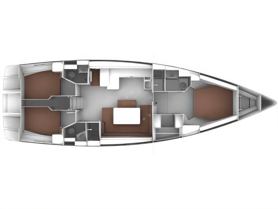 Layout of Bavaria Cruiser 51 sail boat with 5 cabins Croatia yacht charter