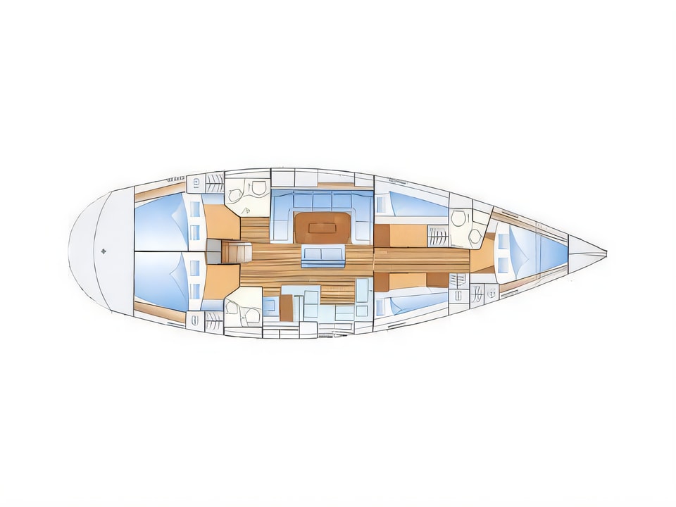 Layout of Bavaria Cruiser 50 sail boat with 5 cabins Croatia yacht charter