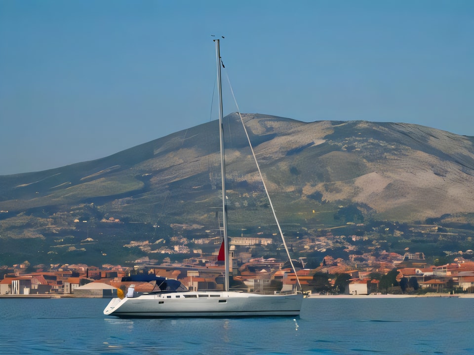 Exterior overview of Sun Odyssey 49 sail boat for charter from Kastela Gomilica Marina in the Sibenik sailing area Croatia