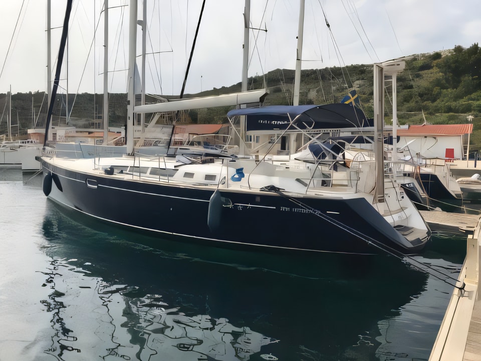 Exterior overview of Sun Odyssey 49 sail boat for charter from Kastela Gomilica Marina in the Sibenik sailing area Croatia