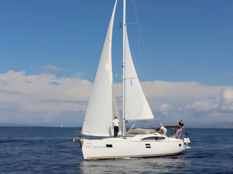 Exterior overview of Elan 45 Impression sail boat for charter from Kastela Gomilica Marina in the Sibenik sailing area Croatia