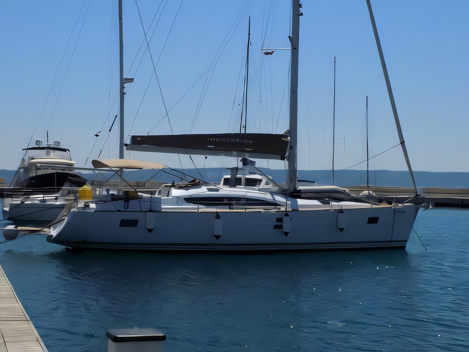 Exterior overview of Elan 45 Impression sail boat for charter from Kastela Gomilica Marina in the Sibenik sailing area Croatia