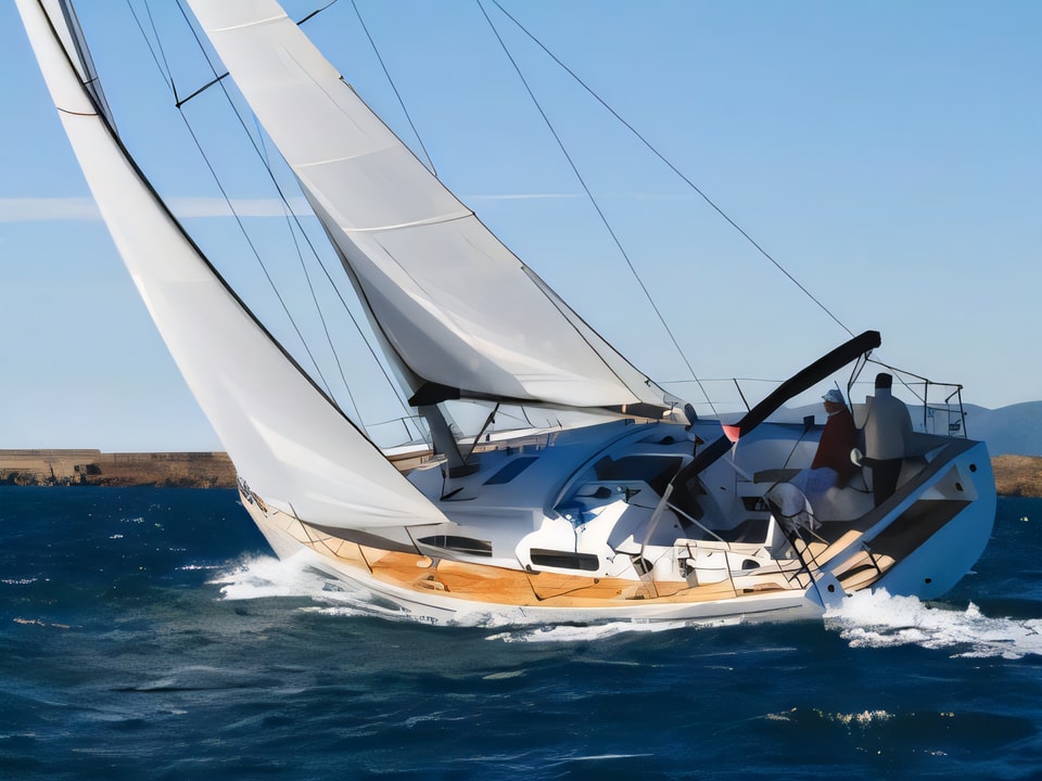 Exterior overview of Salona 41 sail boat for charter from Kastela Gomilica Marina in the Sibenik sailing area Croatia