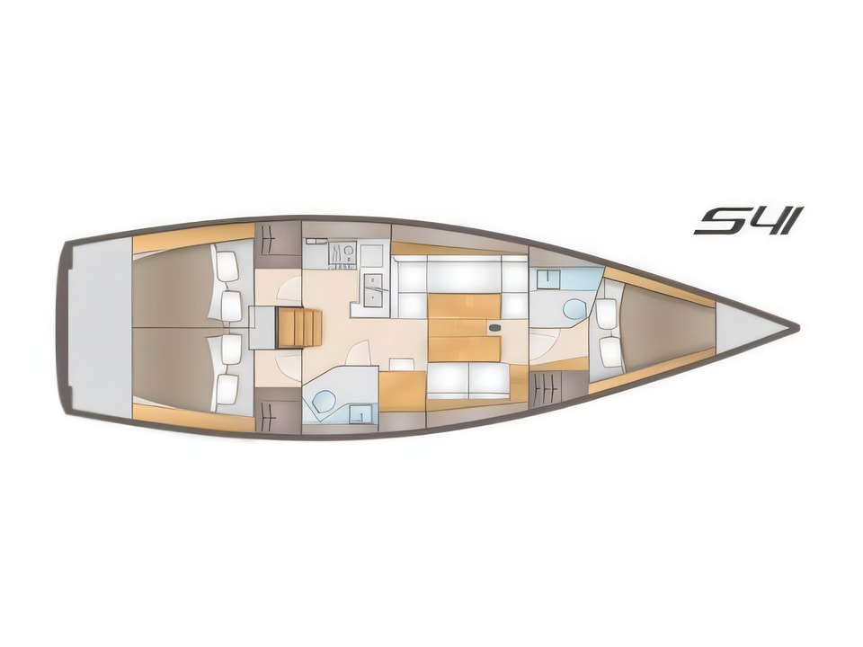 Layout of Salona 41 sail boat with 3 cabins Croatia yacht charter