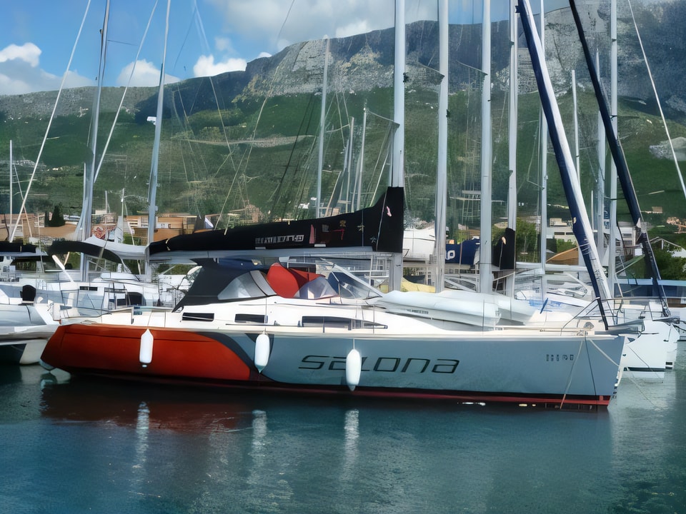 Exterior overview of Salona 37 sail boat for charter from Kastela Gomilica Marina in the Sibenik sailing area Croatia