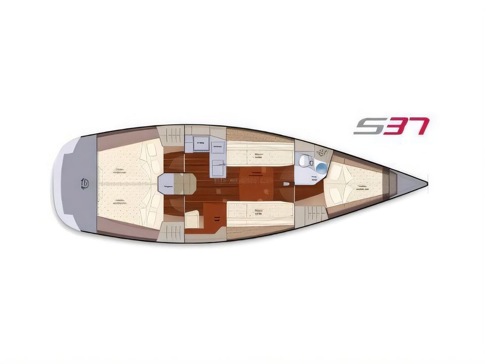 Layout of Salona 37 sail boat with 3 cabins Croatia yacht charter