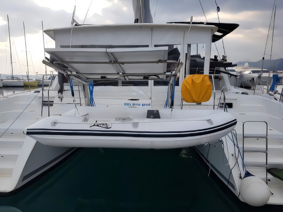 Exterior overview of Lagoon 421 catamaran for charter from Kastela Gomilica Marina in the Sibenik sailing area Croatia