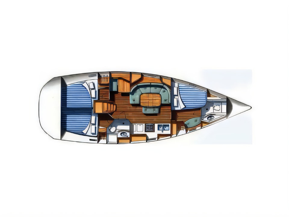Layout of Oceanis 393 Clipper sail boat with 3 cabins Croatia yacht charter