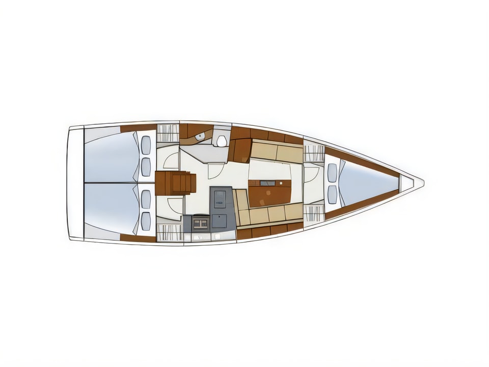 Layout of Hanse 345 sail boat with 3 cabins Croatia yacht charter