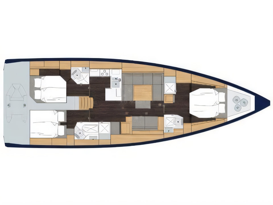 Layout of Bavaria C50 Style - AC + GEN sail boat with 3 cabins Croatia yacht charter