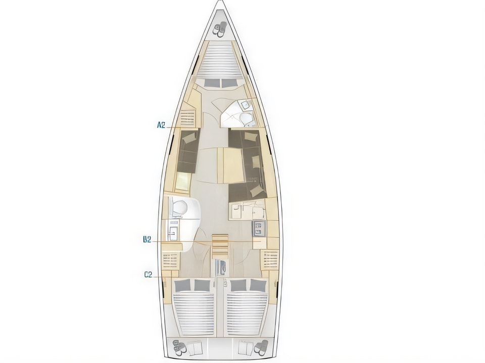 Layout of Hanse 418 sail boat with 3 cabins Croatia yacht charter