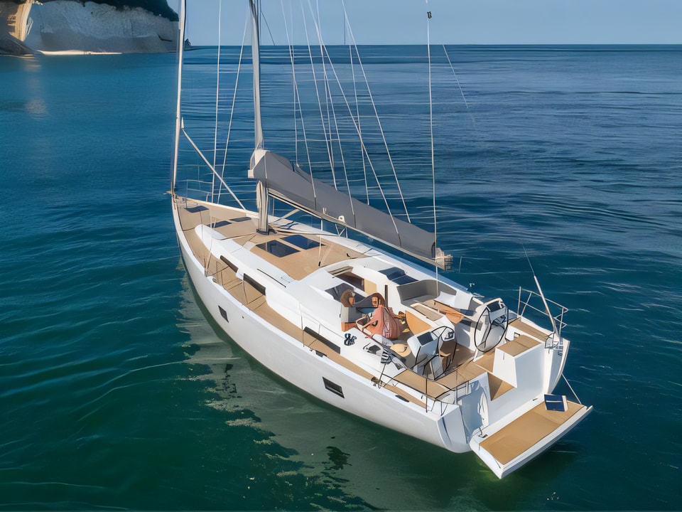 Exterior overview of Hanse 458 sail boat for charter from Sibenik Marina Mandalina in the Sibenik sailing area Croatia