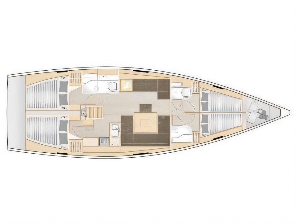 Layout of Hanse 458 sail boat with 4 cabins Croatia yacht charter