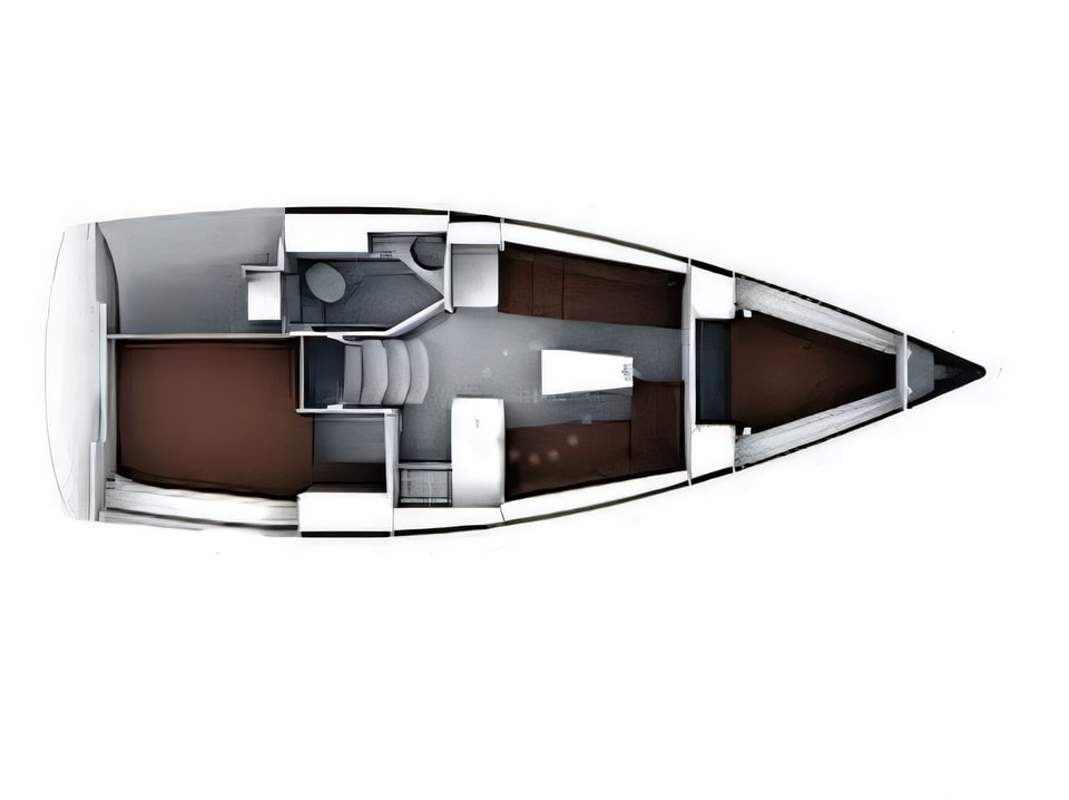 Layout of Bavaria Cruiser 34 Style sail boat with 2 cabins Croatia yacht charter
