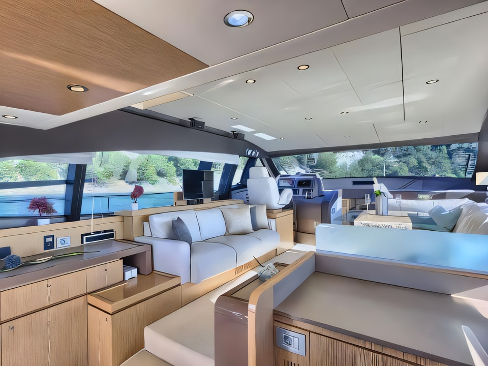 Interior of Ferretti 620 motoryacht with 3 cabins Croatia yacht charter