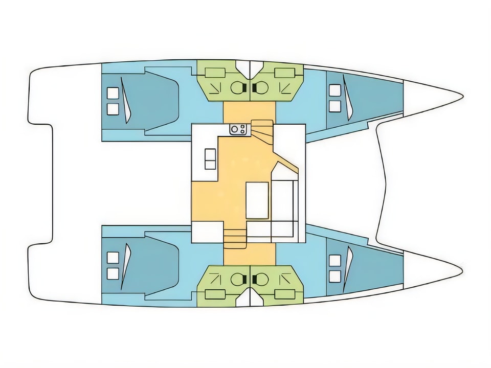Layout of Lucia 40 catamaran with 4 cabins Croatia yacht charter
