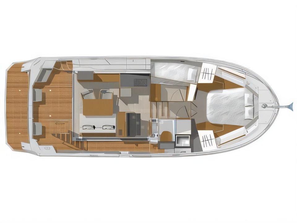 Layout of Swift Trawler 35 motor boat with 2 cabins Croatia yacht charter
