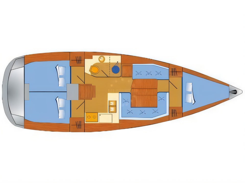 Layout of Sun Odyssey 389 sail boat with 3 cabins Croatia yacht charter