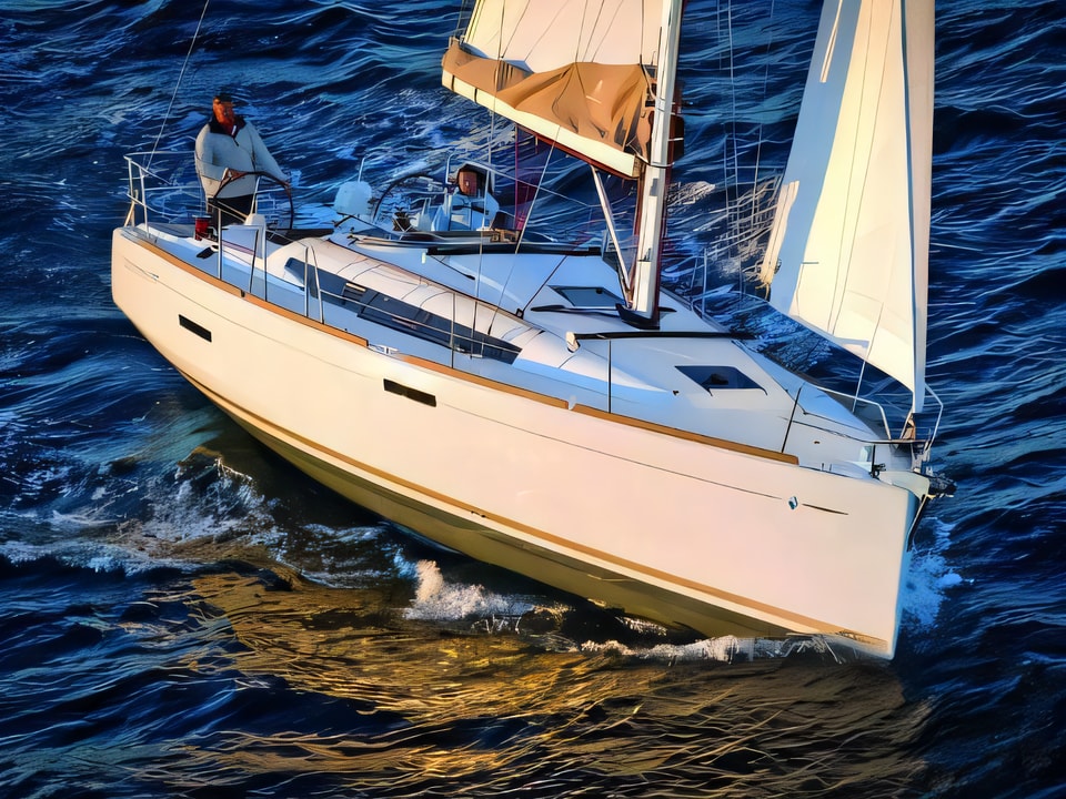 Exterior overview of Sun Odyssey 389 sail boat for charter from Pula Tehnomont Marina Veruda in the Istria / Kvarner sailing area Croatia